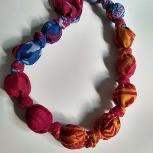 Colorful beaded necklace, handmade from upcycled scarf